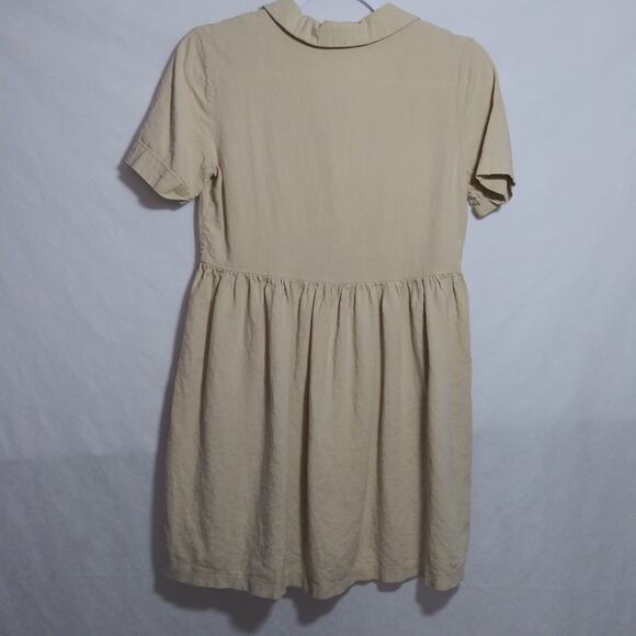Twik Natural Neutral Babydoll Linen Casual Tan Button-Up Dress Size Small - Picture 8 of 8